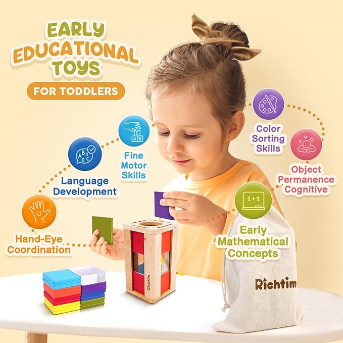 Montessori Toys for 2-4 Year Olds: Wooden Color Sorting Toys for Toddlers and Preschool Learning Activities, Fine Motor Development Sensory Toys, Educational Busy Board Gifts for 3-5 yr Boys and Girls