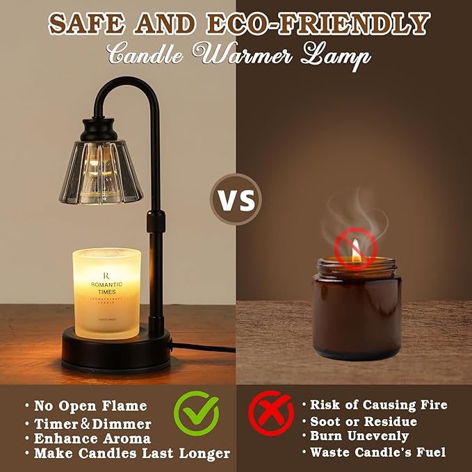 Small Candle Warmer Lamp with Timer, Black Adjustable Candle Lamp Warmer for Jar Candles, Birthday Gifts for Women Mom, Candle Heater House Warming Gift, Cute Lamp Candle Warmer Home Decor for Bedroom