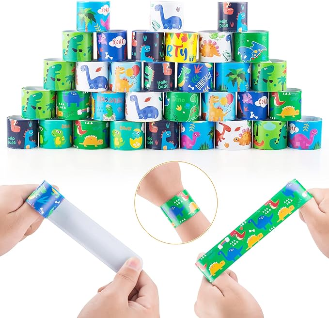 48 Pcs Slap Bracelets for Kids Dinosaur Snap Bracelets Bulk Bracelet for Boys Party Supplies Favors Classroom Prizes Exchanging Gifts Christmas Easter Thanksgiving Holiday Gifts