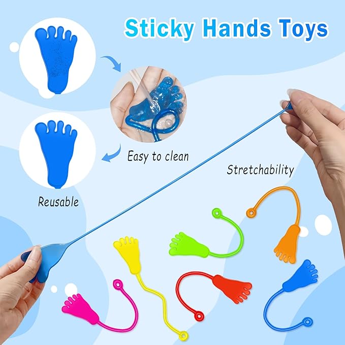 48PCS Sticky Hands Bulk Kids Party Favors Foot Shape Stretchy Sticky Hand Fidget Toys Kids Easter Basket Stuffers Birthday Goodie Bag Stuffers Treasure Box Toys for Classroom Prizes Party Supplies