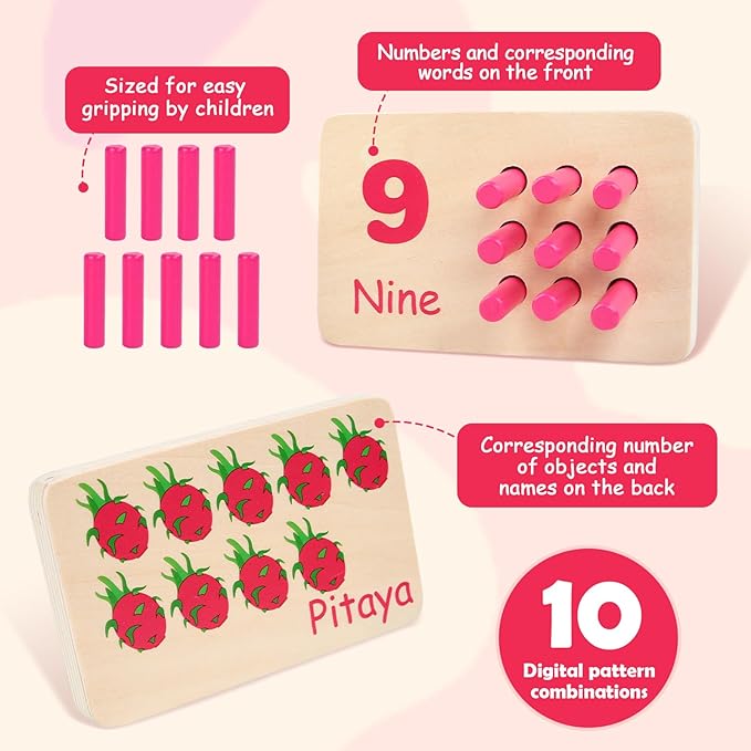 Wooden Counting Numbers Peg Board for Kids, Montessori Math Toy for Toddlers, Math Manipulatives Preschool Early Learning Educational Materials for Kids 3 4 5 6 7