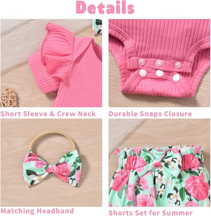 Aalizzwell Baby Girls Ribbed Bodysuit Bloomer Shorts Outfits Summer Clothes