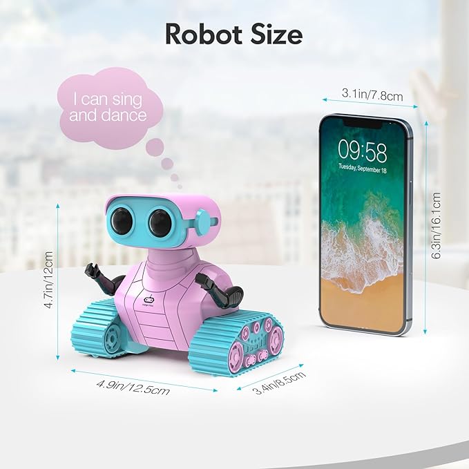 ALLCELE Robot Toys, Rechargeable RC Robots for Kids Boys, Remote Control Toy with Music and LED Eyes, Ideal Gift for Children-Pink Blue