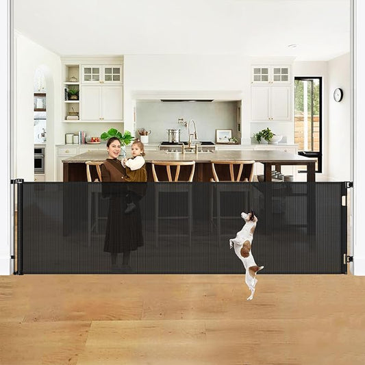 42" Tall X 130" Extra Wide Retractable Baby Gates for Large Openings Extra Tall Dog Gates for Doorways Extra Tall Pet Gate Indoor Outdoor Long Baby Gate Retractable Child Gate Tall Mesh Gate, Black