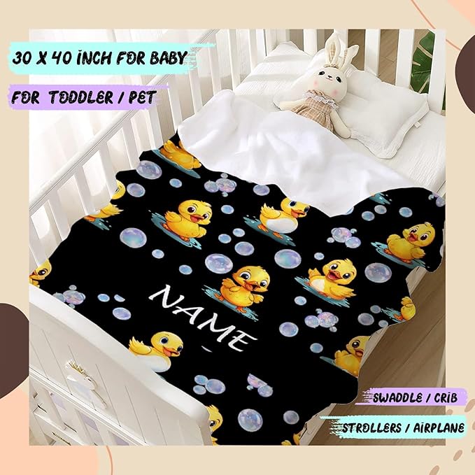 Custom Name Ducks And Bubbles Blanket Adult duck Blanket Kids Funny Blanket Suitable for Bedroom bed sofa Crib Couch Chair outdoor All Season Items That Yellow Duck Lovers Will Love 80"x60"for Adult