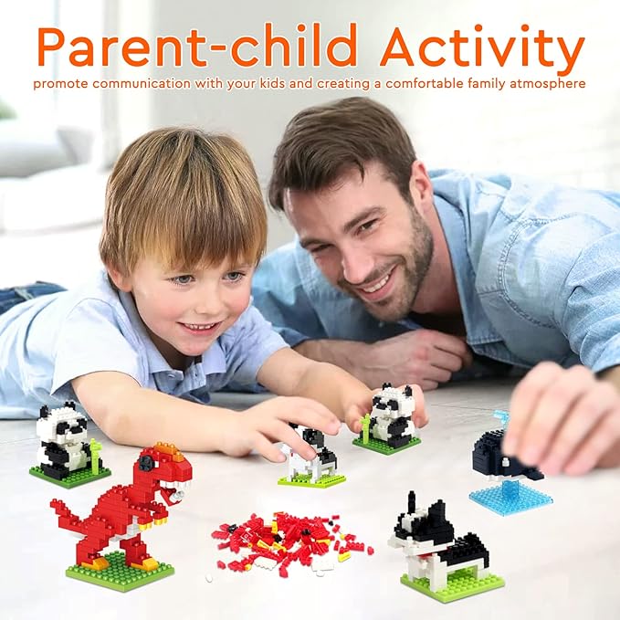 Animals Building Sets, Party Favor for Kids Small Toy Prizes, Dinosaur Whale Bulldog Panda Model Building Blocks, Birthday Party Favor Valentines Gifts for Kids Class Prize