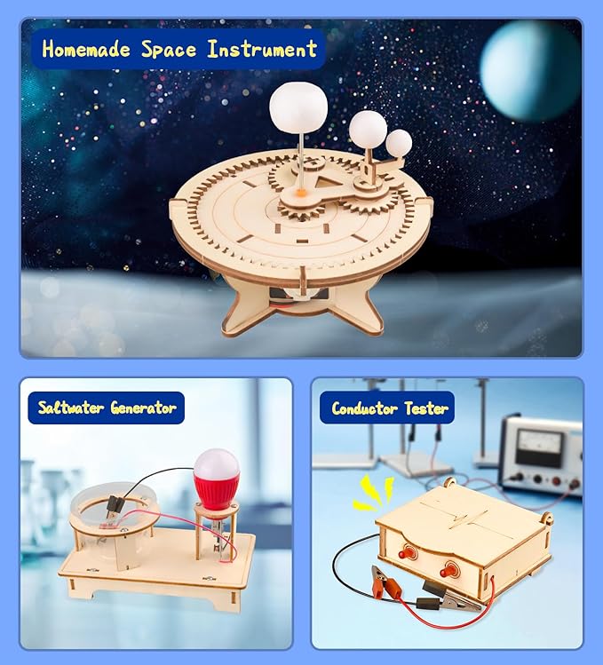 6-in-1 STEM Science Kits for Kids, STEM Kits for Kids Ages 8-10, STEM Engineering Toys for Boys and Girls, Wooden Building Crafts Kits Science Experiment Projects for Kids Birthday Gifts for Age 8-12