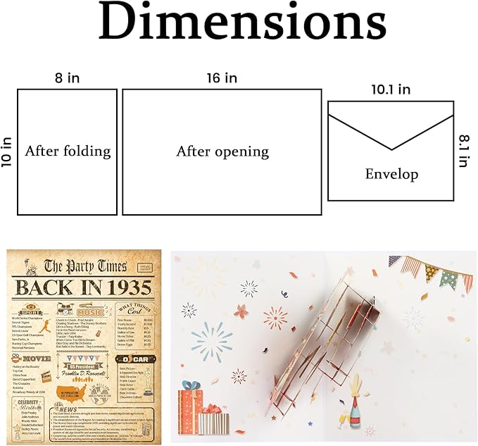 90th Birthday Card for Men Women, Funny 3D Pop Up 90th Birthday Gifts for Grandma Mom Dad, Back In 1935 Happy 90 Year Old Birthday Decorations Cards for Her Him, Classy Vintage