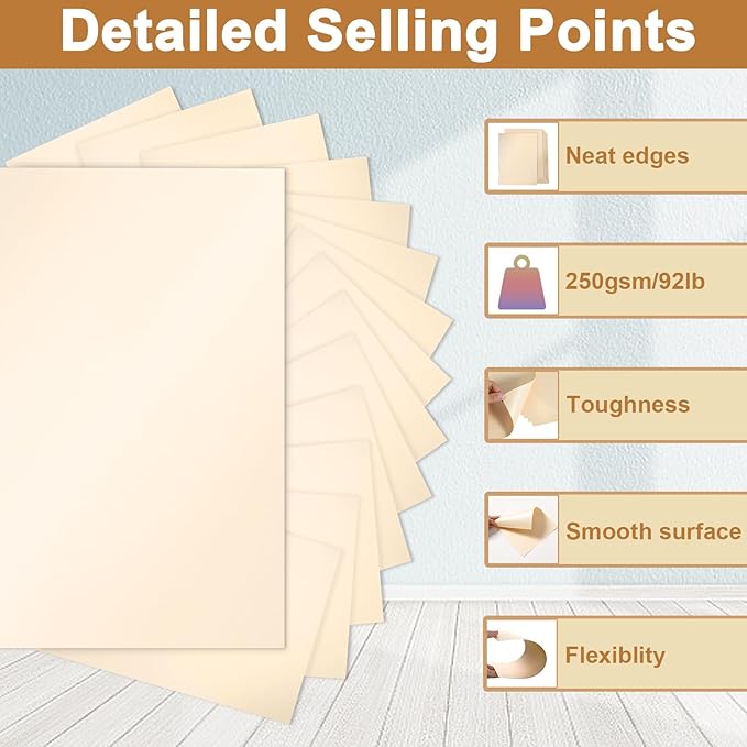 28 Sheets Shimmer Cream Cardstock 8.5 x 11 Off White Paper, 250gsm/92lb Premium Ivory Card Stock for DIY Cards Making, Greeting Cards, Wedding Invitations, Menus, Certificate Paper