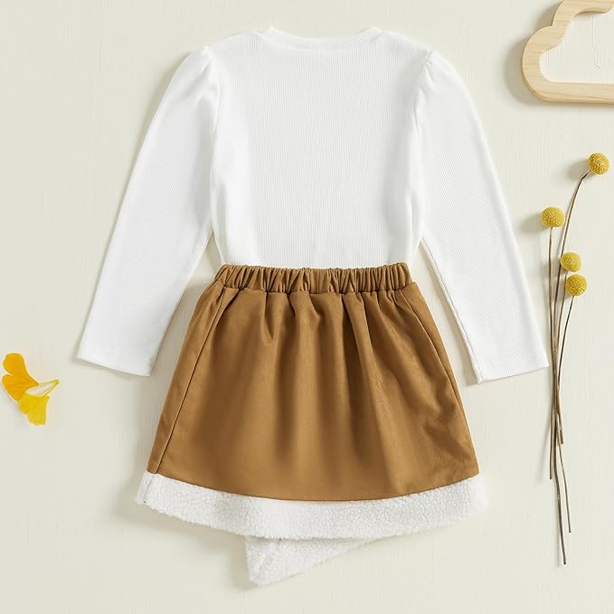 Fernvia Toddler Baby Girl Fall Winter Skirt Set Turtleneck Ribbed Long Sleeve T-Shirt Top & Plaid Skirts Dress 2Pcs Outfits