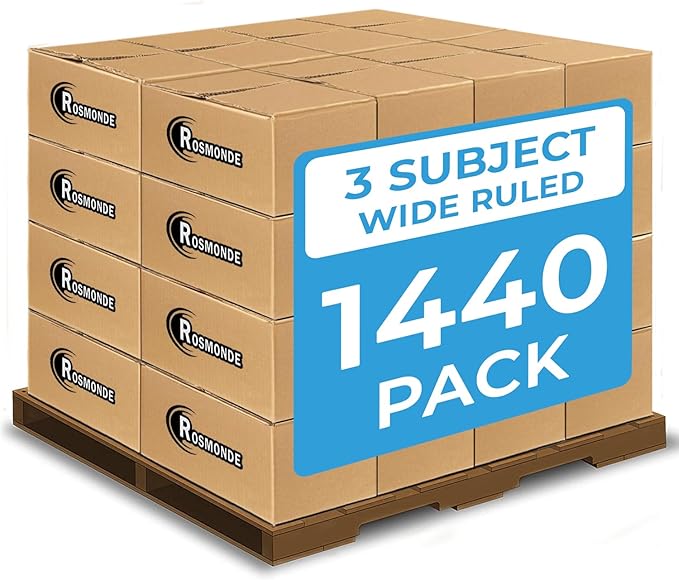 1440 Packs (Pallet) 3 Subject Notebooks, Spiral Notebook Bulk, Wide Ruled, Pallet of Notebooks, 150 Sheets (300 pages), 8 x 10-1/2",Bulk Spiral Notebooks for School & Office, 4-7 Days Transit