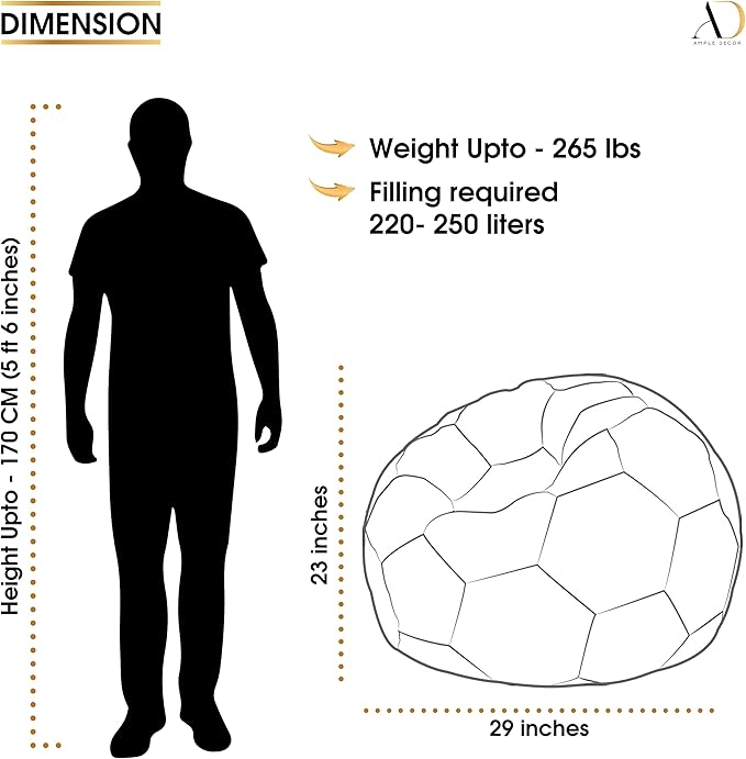 Ample Decor Soccer Bean Bag Cover (Filler Not Included), Leatherette Durable Double Stitched Material Sturdy Zippers, Ideal for Children and Teenagers - Green and Black