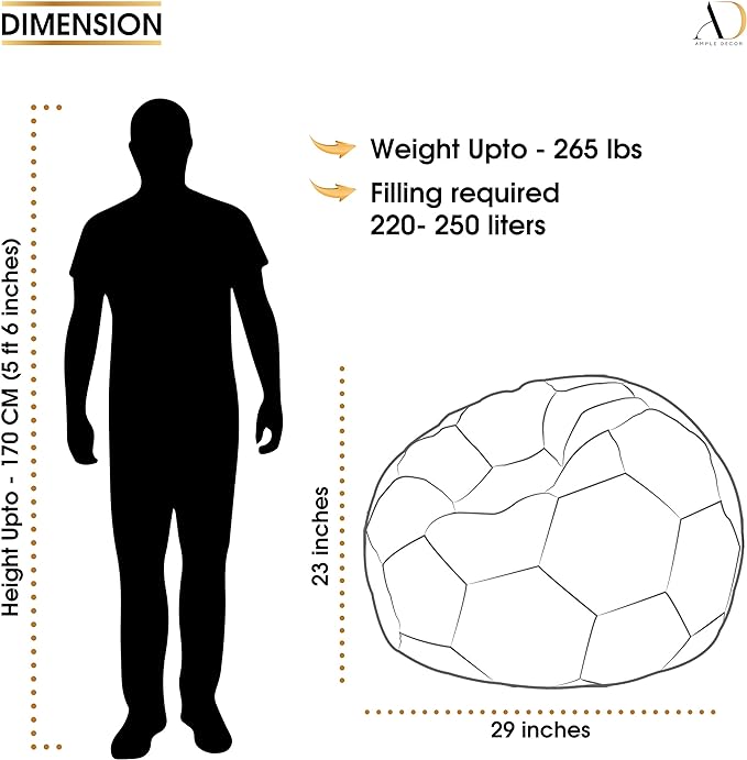 Ample Decor Soccer Bean Bag Cover (Filler Not Included), Leatherette Durable Double Stitched Material Sturdy Zippers, Ideal for Children and Teenagers - White and Green