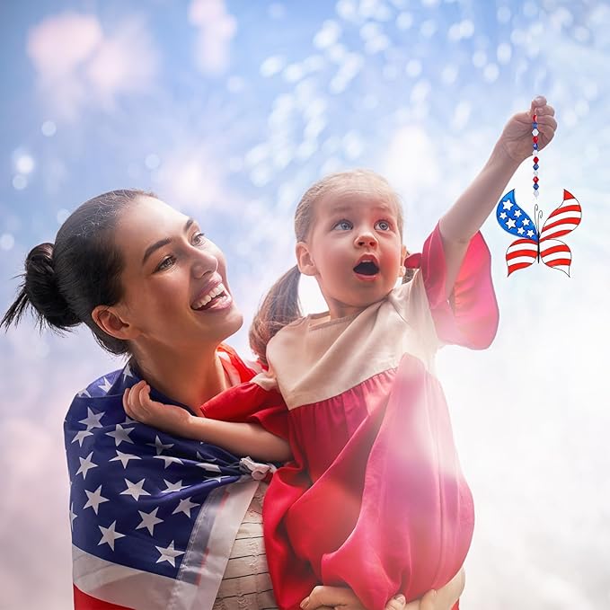 24 Sets Patriotic Suncatchers Ornaments Decorations DIY Window Paint Art Stickers Craft Kit American Star Heart Sun Catchers for Kids Classroom Patriotic 4th of July Activity Art Projects Party Favors