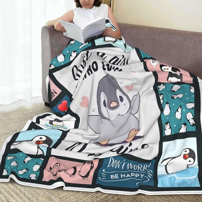 Penguin Blanket Gifts for Boys Girls Women Kids Adults Penguin Lover Blue Ice Antarctic Cute Animals Throw Blanket Soft Cozy Fleece Plush Warm Flannel Bedding Blanket for Couch Sofa Chair 50"X60"