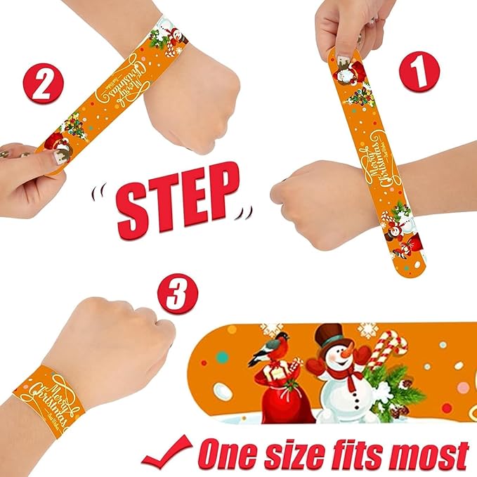 48 PCS Christmas Slap Bracelets Party Favors, Xmas Snap Bracelet Party Favors Supplies for kids&teens Gifts Teacher Classroom School Prizes Christmas Party