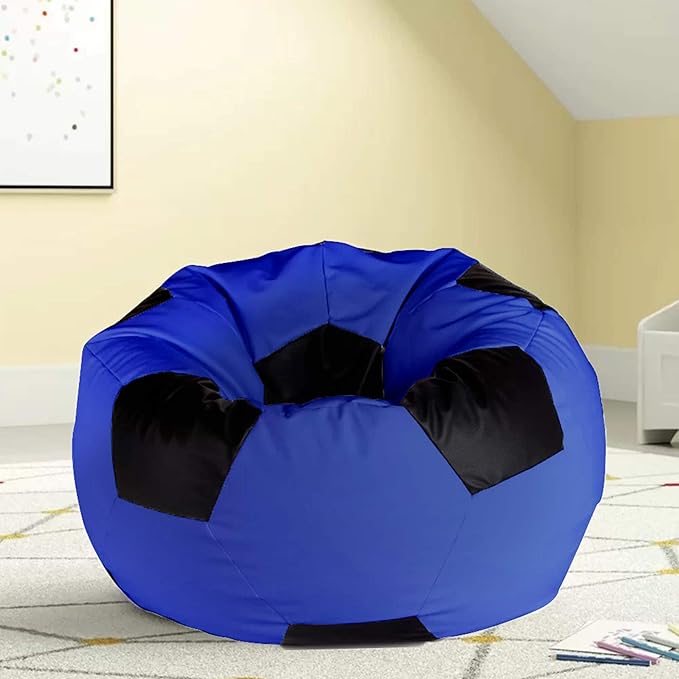 Ample Decor Soccer Bean Bag Cover (Filler Not Included), Leatherette Durable Double Stitched Material Sturdy Zippers, Ideal for Children and Teenagers - Blue and Black