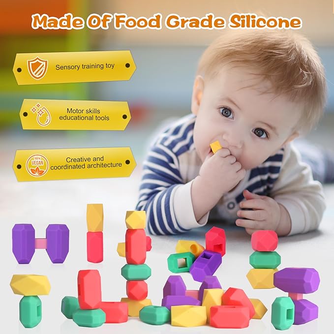 Kids Silicone Building Blocks, Age3+, 36PCS, Puzzle Senses, Stimulate Creativity, Imagination, Montessori Stacking Rocks Toys