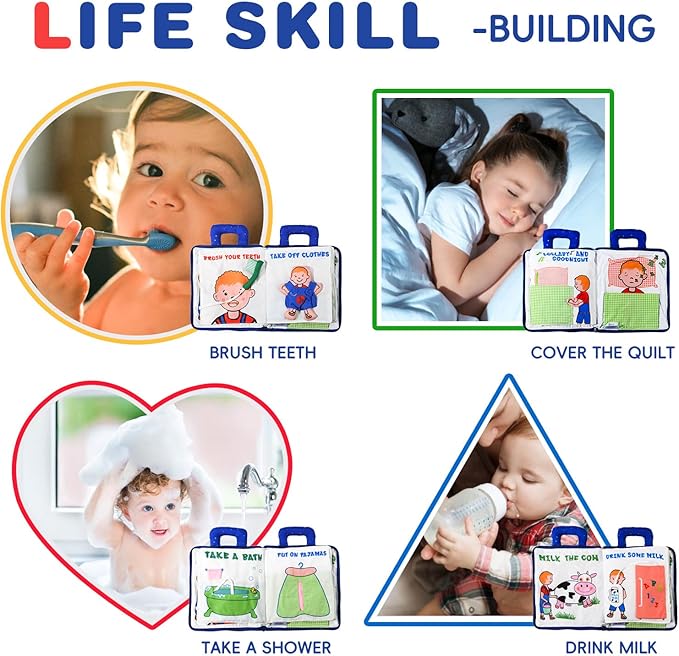 Jollybaby Baby Soft Busy Books for Toddles - Lullaby and Goodnight Quiet Book, Travel Toy & Montessori Educational, 10 Preschool Learning Activities for 1 2 3 Year Old Toddlers Boy Girl(Navy)