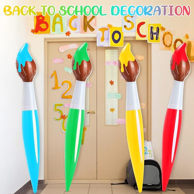 43.3 Inch Giant Inflatable Paint Brushes Large Blow up Colored Paintbrushes Set Art Paint Brushes for Kids Summer Birthday Party Favor Decoration Back to School Classroom, 4 Color