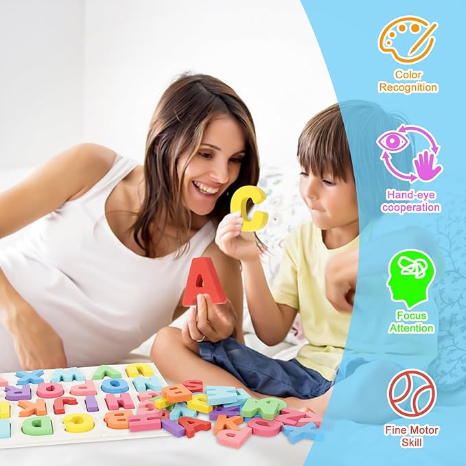 Alphabet Puzzle - Montessori Wooden Puzzles for Toddlers 1-5 | ABC Alphabet Puzzles Learning Toys for Toddlers 1-5 Alphabet Puzzle | Toddler Learning Toys Preschool Educational Gift for Kids