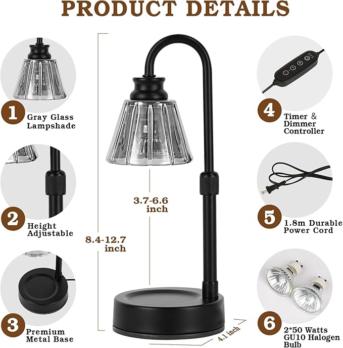 Small Candle Warmer Lamp with Timer, Black Adjustable Candle Lamp Warmer for Jar Candles, Birthday Gifts for Women Mom, Candle Heater House Warming Gift, Cute Lamp Candle Warmer Home Decor for Bedroom
