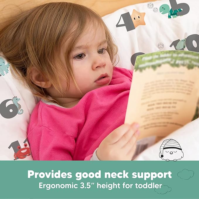 Toddler Pillow with Pillowcase - 13x18 My Little Dreamy Pillow, Organic Cotton Toddler Pillows for Sleeping, Kids Pillow, Travel Pillows, Mini Pillow, Nursery Pillow, Toddler Bed Pillow (Kea123)