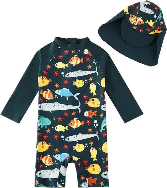 upandfast Baby/Toddler Swimsuit UPF 50+ Sun Protection One Piece Zipper Bathing Suit with Sun Hat Infant Beach Swimwear