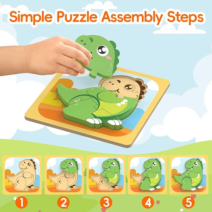 Puzzles, 8Pcs Animals Jigsaw Puzzles Toddler Toys, Brain Teaser Puzzles Montessori Toys, Wooden Puzzle Games, Educational Puzzles STEM Toys for 3+ Year Old Kids, for Kids