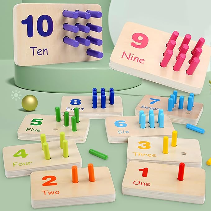 Wooden Counting Numbers Peg Board for Kids, Montessori Math Toy for Toddlers, Math Manipulatives Preschool Early Learning Educational Materials for Kids 3 4 5 6 7