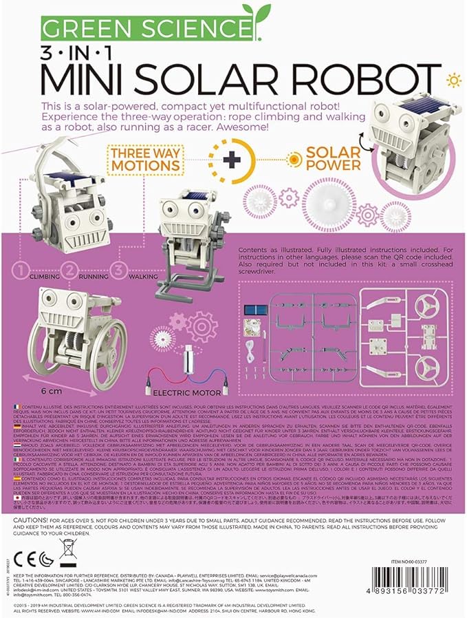 4M 3-In-1 Mini Solar Robot – STEM Toys DIY Green Science Eco-Engineering Building Kit Gift for Kids, 4M Mini Solar Robot 3 In 1