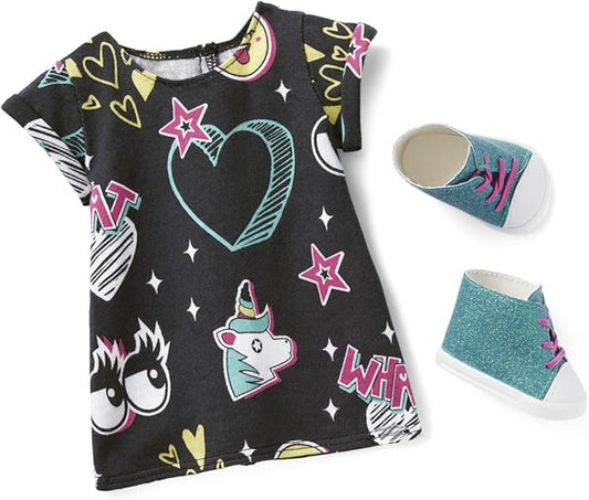 American Girl Truly Me 18-inch Doll Show Your Wild Side Outfit with T-shirt Dress and High-Top Sneakers, For Ages 6+