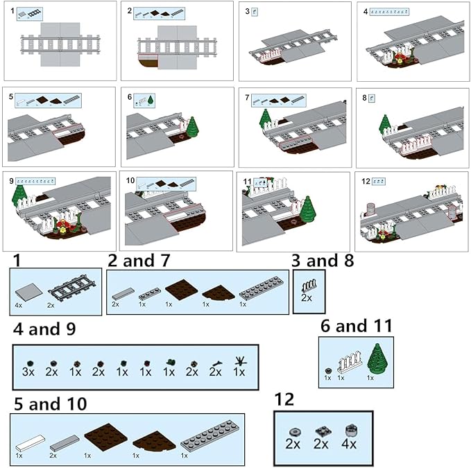 Train Tracks Building Block Set 02, City Train Track Railroad Tracks, Traffic Light Railroad Crossing Building Bricks, Compatible with Lego 853792 Accessory, Kid Gifts for Ages 6+