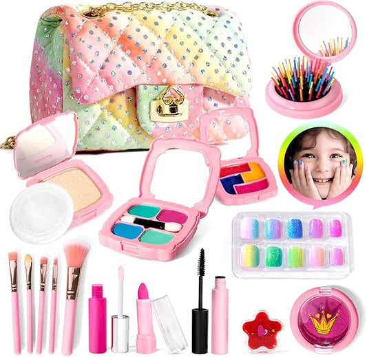 Kids Real Makeup Kit for Little Girls - Real, Non Toxic, Washable Make Up Toy - Toys Gift for 3 4 5 6 7 8 9 10 12 Years Old Girls Birthday
