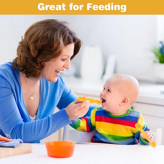 Silicone Baby Spoons Self Feeding 6+ Months 3PCS Toddler Forks and Spoons Utensils Baby Led Weaning Teething Spoon Infant Spoons First Stage Newborn Baby Essentials Baby Gifts Yellow