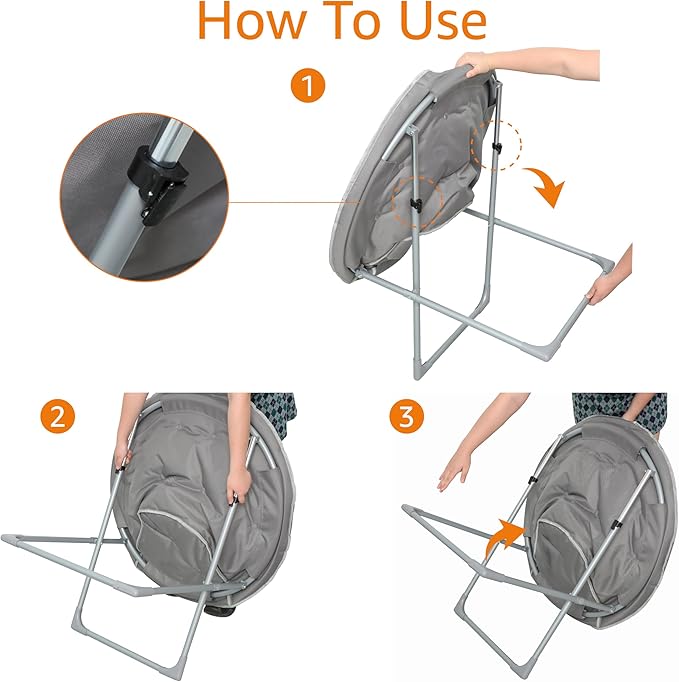 Amazon Basics Comfortable Faux Fur Saucer Shaped Chair with Foldable Metal Frame, Grey, 32.3"D x 27.2"W x 32.3"H