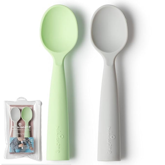 Miniware Silicone Baby Spoon for Training - BPA Free Baby Utensils - Baby Spoons Self Feeding 6 Months | 100% Food Grade Silicone - Modern & Dishwasher Safe Toddler Spoons (Grey & Key Lime)