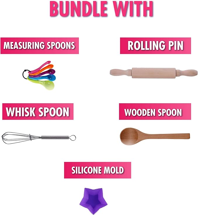 Kids Baking Set Cooking Apron - 13 Piece Children Kitchen Bake Playset Accessories for Girls Includes Chef Hat, Apron, Cupcake Mold, Measuring Spoons, Oven Glove, Mitt, Play Whisk Spoon