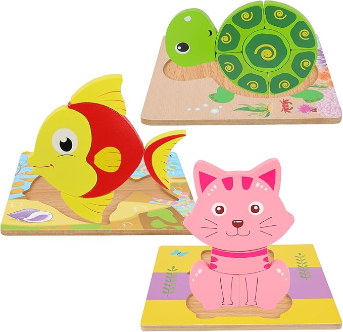 3 Pack Wooden Puzzles for Toddlers,Montessori Toys Puzzle for Kid 3 Year Old,Preschool Educational Learning Colorful Toys Gifts