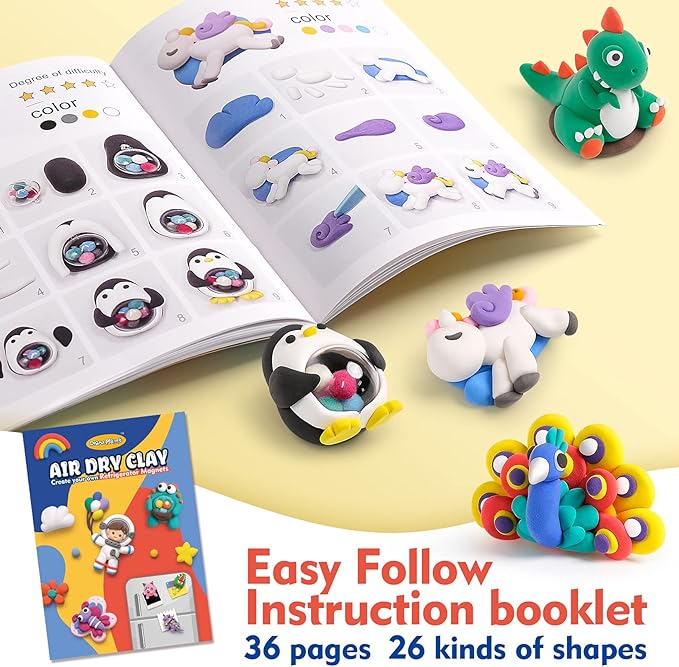 Drama Planet Air Dry Clay Kit for Kids, Create Your Own Refrigerator Magnets with Modeling Clay, Art Activity Set, Craft Project Gifts for Boys & Girls