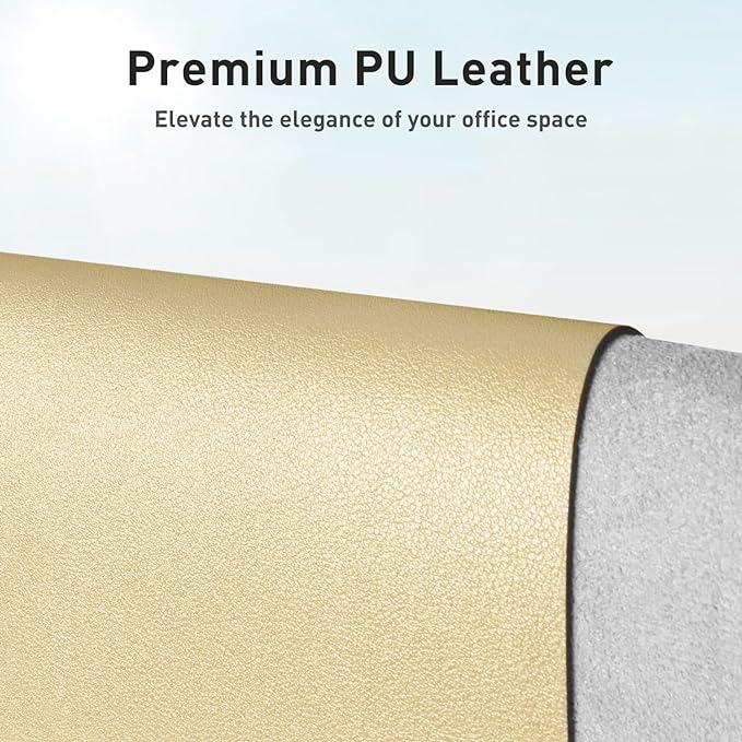 Aothia Leather Desk Pad Protector, Office Desk Mat, Large Mouse Pad, Non-Slip PU Leather Desk Blotter, Laptop Desk Pad, Waterproof Desk Writing Pad for Office and Home (48"x17", Soft Yellow)