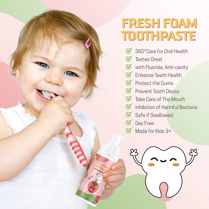 Kids Foam Toothpaste with Strawberry Flavor, Fluoride-Free, 60ml, for U-Shape Electric Toothbrush
