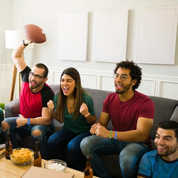 35pcs Football Bracelet, Soft Stretch Football Silicone Wristband Football Party Favors Motivational Wristbands Sports Bracelet for Kids and Adults Sport Theme Birthday Party Supplies Gifts