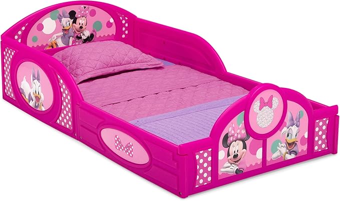 Delta Children Disney Minnie Mouse 4-Piece Toddler Room-in-a-Box Set – Includes Sleep and Play Toddler Bed, Table, 1 Chair and Toy Box, Pink