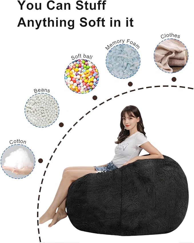 Bean Bag Chair Cover for Kids Adults(Cover Only,No Filler),Big Round Soft Fluffy PV Velvet Washable Lazy Sofa Bed Cover for Adults,Living Room Bedroom Furniture Outside Cover (Orange, 6FT)