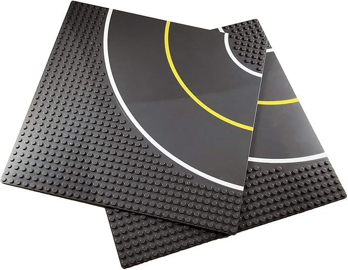 Apostrophe Games Road Baseplate – Premium Building Blocks Base Plates Compatible with All Major Brands – 2pcs Baseplate Gray with Road Design – 2 Curve Roads