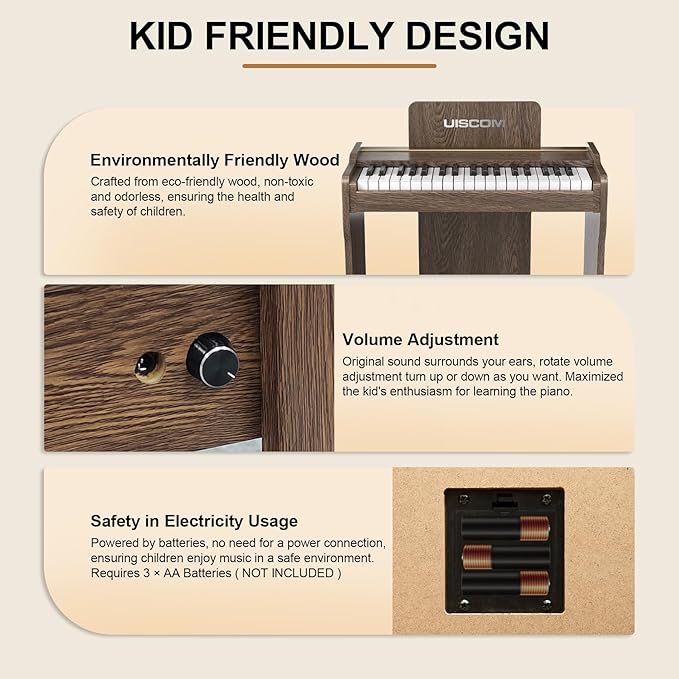 Kids Piano Keyboard, 37 Keys Digital Piano, Toddler Piano for Kids, Mini Baby Piano Toy, Kids Musical Instruments Sets, Wood Piano Keyboard for Kids Ages 3+,Walnut