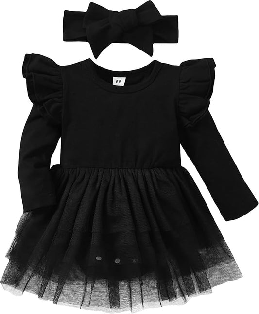 Baby Girl Ruffle Sleeve Romper Dress Outfit Newborn Princess Tulle Dresses Infant Jumpsuit Tutu Skirt Set Clothes