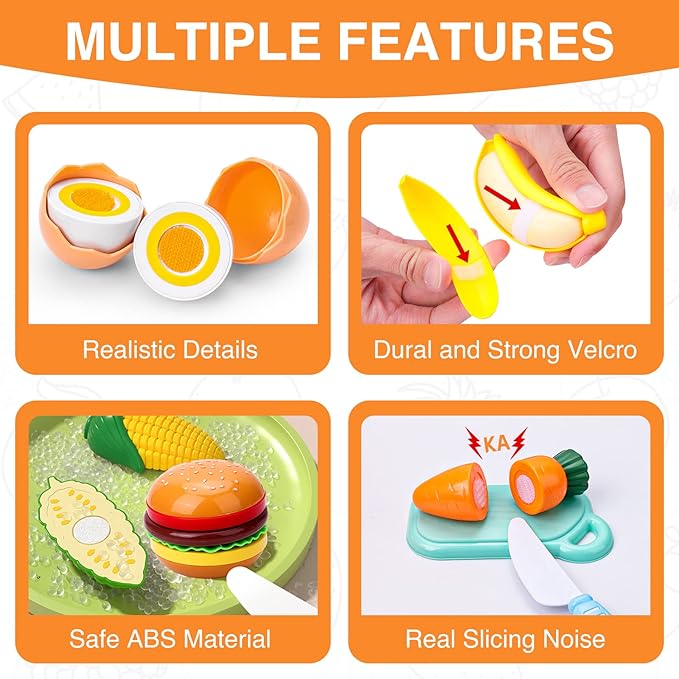 92PCS Cutting Play Food Toy for Kids Kitchen,Play Kitchen Food with Vegetables & Fruit Shopping Basket,Kids Kitchen Accessories set,Kitchen Toys,Food Toys Best Birthday Gift,Play Food for Toddlers 1-3