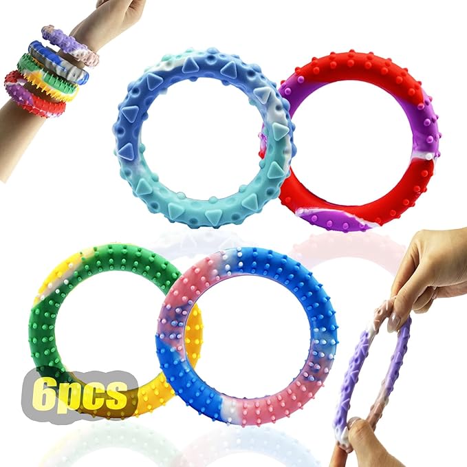 6pcs Random ColorSensory Fidget Toys for Kids Adults ， Stretchy Fidget Bracelet &Texture & Calming Autism Sensory Toys for Special Needs Autistic Children &Calm Down Toy for Toddler Girls Boys
